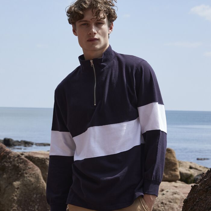 Front Row Panelled 1/4 Zip Neck Top Thumbnail